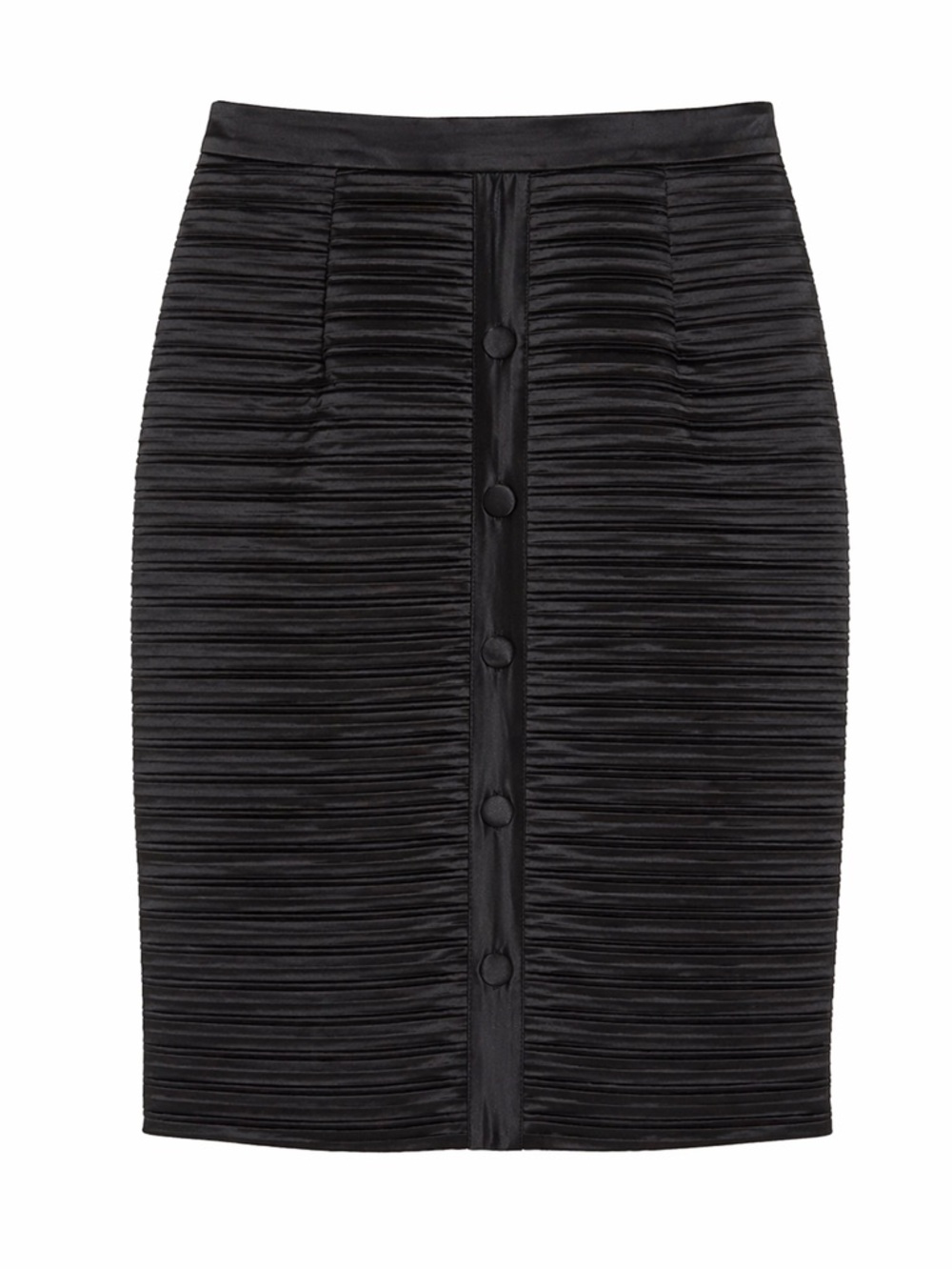 Auth Vintage Dior Boutique Black satin pleated pencil skirt button front XS 0 2 - Picture 4 of 6